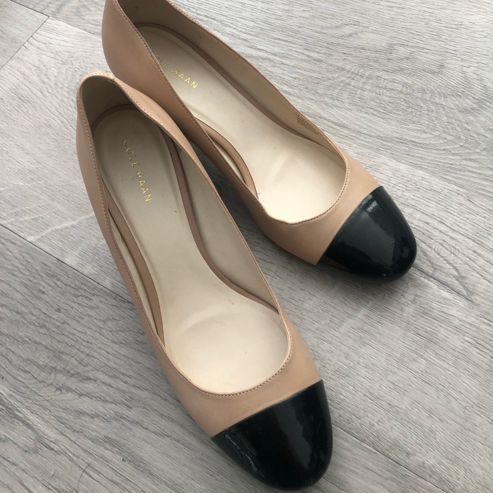 Cole Haan nude and black heels